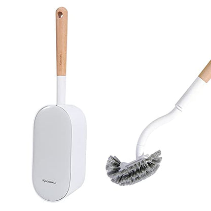 Toilet Brush with Holder,Curved Design Angled Clean Tool with Wood Handle,Wall Mounted Toilet Brushes Set for Bathroom