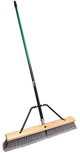 Heavy Duty 24" Multi-Surface Push Broom with Green/Black Handle for Garage, Warehouse, Driveways, Sidewalks, Patio Sweeping