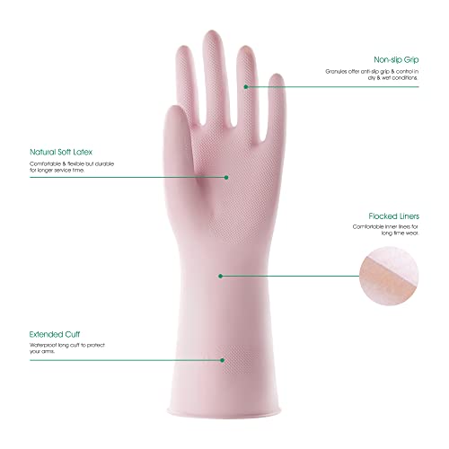 COOLJOB Medium Household Rubber Gloves with Cotton Liner & Non-slip Grip, Waterproof Long Lasting Dishwashing Gloves for Kitchen & Bathroom Cleaning, Light Pink, 1 Pair - color: Pink With Rose Scent, size: Medium (Pack of 1)