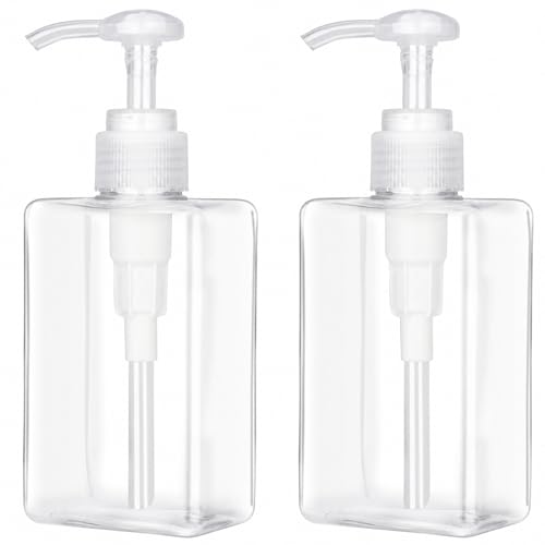 280ml (9.5oz) Pump Bottle Dispenser Jansburg 2 Pack Refillable Flat Square Plastic Lotion Dispenser Leakproof Empty Lotion Pump Bottle for Essential Oil Soap Lotion Shampoo Clear - color: Clear