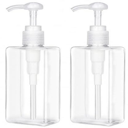 280ml (9.5oz) Pump Bottle Dispenser Jansburg 2 Pack Refillable Flat Square Plastic Lotion Dispenser Leakproof Empty Lotion Pump Bottle for Essential Oil Soap Lotion Shampoo Clear - color: Clear