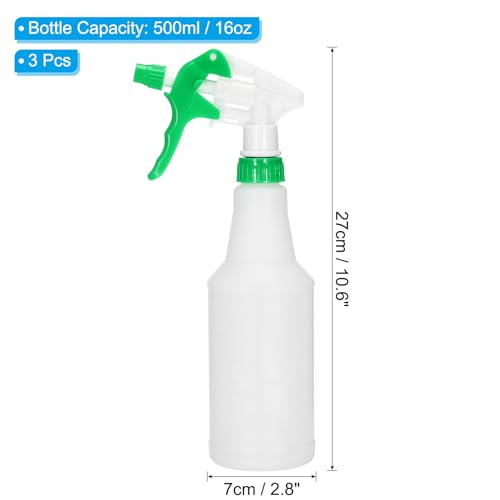 PATIKIL 500ml/16oz Plastic Spray Bottles, 3pcs Adjustable Nozzle Leak Proof Empty Water Mist Stream Sprayer for Cleaning Solutions Plants Hair, Green - size: 500ml/16oz