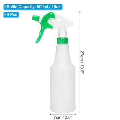 PATIKIL 500ml/16oz Plastic Spray Bottles, 3pcs Adjustable Nozzle Leak Proof Empty Water Mist Stream Sprayer for Cleaning Solutions Plants Hair, Green - size: 500ml/16oz