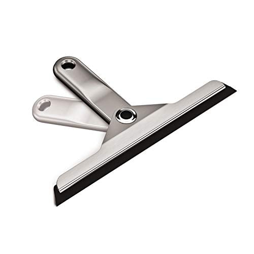 simplehuman Foldaway Shower Squeegee, Glass Squeegee for Bathroom Mirrors & Shower Doors, Weighted Handle for Streak-Free Clean, Suction Cup Hanger, Die-Cast Zinc & Anodized Aluminum