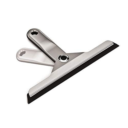 simplehuman Foldaway Shower Squeegee, Glass Squeegee for Bathroom Mirrors & Shower Doors, Weighted Handle for Streak-Free Clean, Suction Cup Hanger, Die-Cast Zinc & Anodized Aluminum