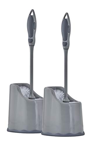 Superio Toilet Bowl Brush and Holder with Under Rim Cleaner for Bathroom, Toilet Brush and Caddy with Non Scratch Bristles and Under Rim Lip Brush, Grey (2 Pack) - color: Gray