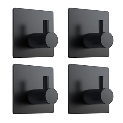 VIS'V Adhesive Towel Hooks, Waterproof Shower Wall Stick on Hooks, 2 Extra Adhesive Strips, Black, 4 Pcs - color: Black