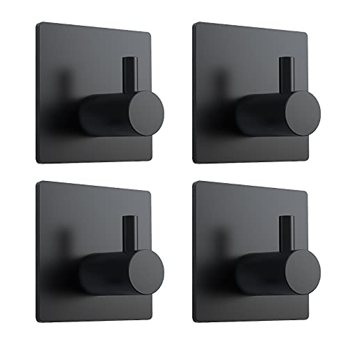 VIS'V Adhesive Towel Hooks, Waterproof Shower Wall Stick on Hooks, 2 Extra Adhesive Strips, Black, 4 Pcs - color: Black
