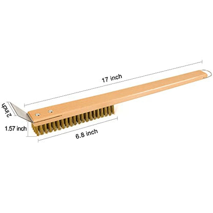 Lrui Pizza Oven Brush,Copper Wire Pizza Stone Cleaning Brush with Scraper,Outdoor Pizza Oven Accessories.