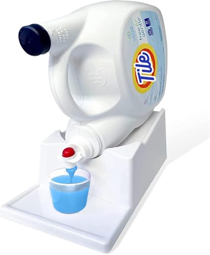 Skywin TidyFriend Liquid Laundry Detergent Holder Stand with Strap, Drip Tray & Rubber Feet, Stand for Laundry Room Organization and Storage, Fabric Softener Dispenser Holder for Easy Pouring (White) - color: White