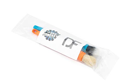 Detail Factory - Crevice Mini Detailing Brush Combo Kit - One Boar's Hair Brush + One Ultra-Soft Synthetic Brush, Heavy Cleaning Action for Small Spaces, Orange + Blue (2-Pack)