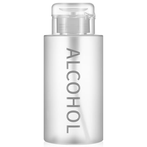 Layhit 1 Pc 10 oz Alcohol Pump Dispenser Bottles Alcohol Push Down Liquid Dispenser Empty Pumping Bottle Refillable Cosmetic Container for Personal, Salon, Nail Care (Clear Cap + Frosted Bottle) - color: Clear Cap + Frosted Bottle