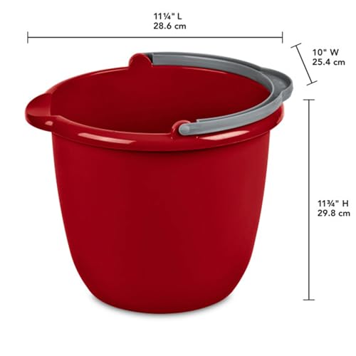 Sterilite 10 Qt Spout Pail with Handle, Bucket for Household Cleaning, Washing the Car, and Mopping, Spout to Easily Pour Water, Red, 12-Pack - size: 12 Pack