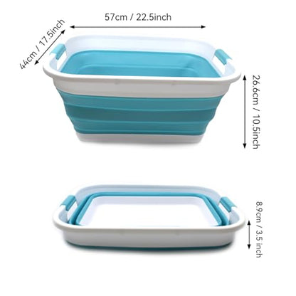SAMMART 41L (10.8 gallon) Collapsible Plastic Laundry Basket-Foldable Pop Up Storage Container/Organizer-Portable Washing Tub-Space Saving, Water capacity: 32L (8.4 gallon) (Rectangular, Bright Blue) - color: Bright Blue