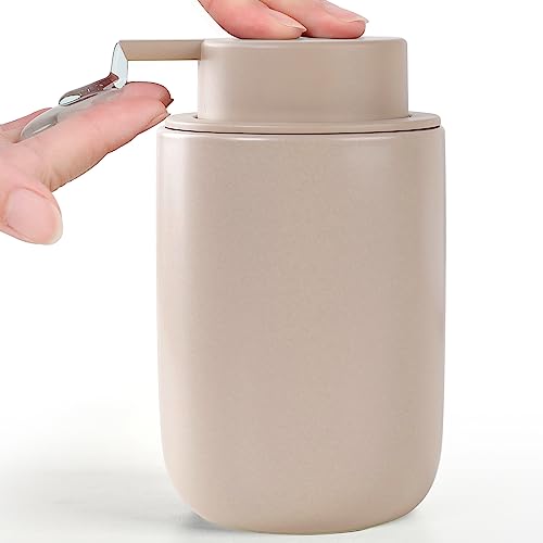 BosilunLife Lotion Pump Dispenser - Matte Khaki Soap Dispenser Bathroom Ceramic Dish Liquid Soap Dispenser for Kitchen, Bathroom Countertop Soap Dispensers (Khaki, Liquid Pump) - color: Khaki-liquid Pump