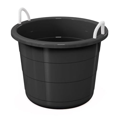 (Black) Flexible 17-Gallon Plastic Storage Tub with Rope Handles, Multi-Purpose Utility Bucket (1)