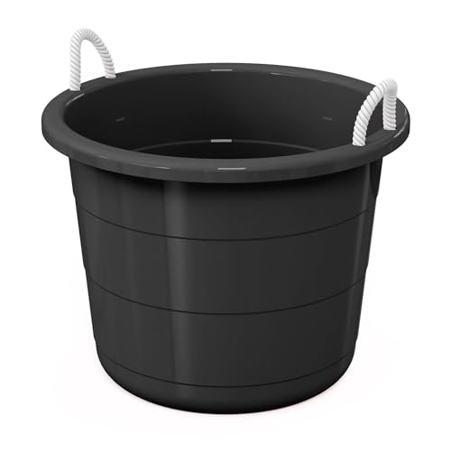 (Black) Flexible 17-Gallon Plastic Storage Tub with Rope Handles, Multi-Purpose Utility Bucket (1)