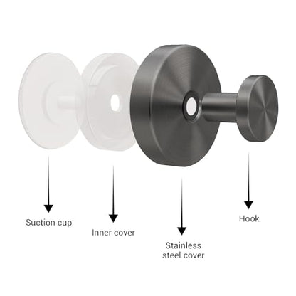 Suction Cup Hooks for Shower - 2 Pack, Gray - Stainless Steel, Strong Suction, No Drill, Removable Hanger, Tile Bathroom Kitchen Wall, Glass Door, Mirror Hook Hanging Robe, Towel Holder - color: Gray