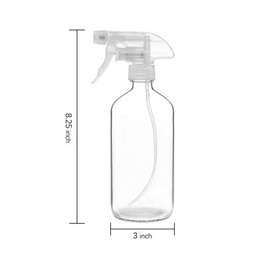 9 Pack Glass Spray Bottles, 16oz Empty Clear Boston Round Bottles Refillable Container with Trigger Sprayer for Cleaning Solutions, Essential Oils, Misting Plants