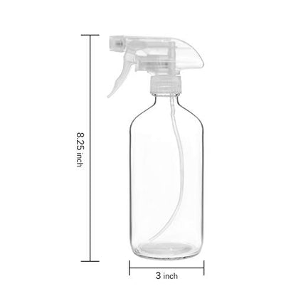 9 Pack Glass Spray Bottles, 16oz Empty Clear Boston Round Bottles Refillable Container with Trigger Sprayer for Cleaning Solutions, Essential Oils, Misting Plants