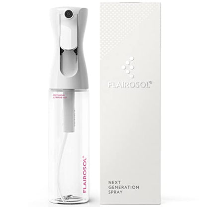 FLAIROSOL - The Original, Continuous Ultra Fine Mist Spray Bottle, Multi-Tasking Marvel for Hair, Skin, Home, Pet Care and more, Refillable and Reusable, 10.1oz/300ml (Clear Bottle-Pink Print) - color: Clear Bottle - Pink Print