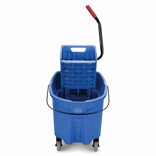 Rubbermaid Commercial Products WaveBrake 35 QT Side-Press Mop Bucket and Wringer Combo on Wheels, Blue, for Heavy-Duty Floor Cleaning - color: Blue