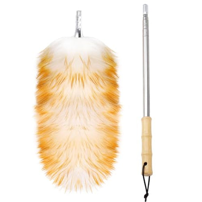 Feathers Duster,Long Telescoping Lambswool Dusters with Stainless Steel Extension Pole Up to 87.8" for Cleaning High Ceiling Fan, High Ceilings,Furniture,Hard to Reach Areas - size: 87.8inch