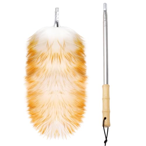 Feathers Duster,Long Telescoping Lambswool Dusters with Stainless Steel Extension Pole Up to 87.8" for Cleaning High Ceiling Fan, High Ceilings,Furniture,Hard to Reach Areas - size: 87.8inch