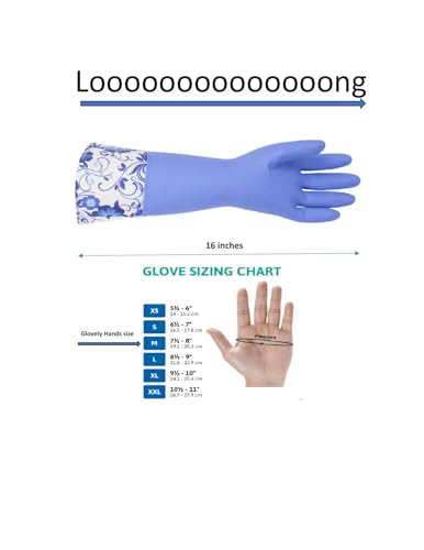GLOVELY HANDS Water-Resistant Latex Cleaning Gloves, Soft Cotton-Feel Lining, Non-Slip Grip, Long Cuff, Medium (1 PAIR) - color: Blue