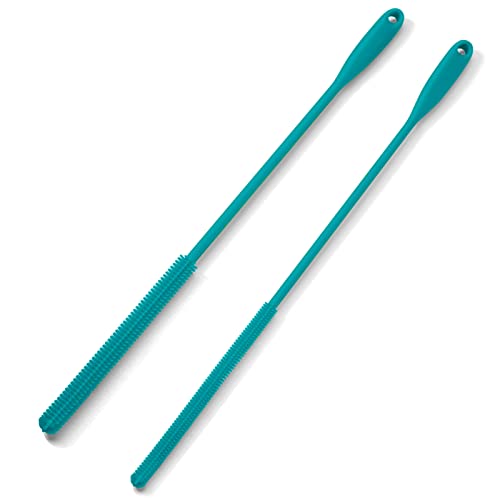 Silicone Straw Brush 4 Pack - (2 Small, 2 Wide) - 10 Inch Reusable Straw Cleaner, Pipe Cleaner, Glass and Detailing Tool (Turquoise) - color: Turquoise