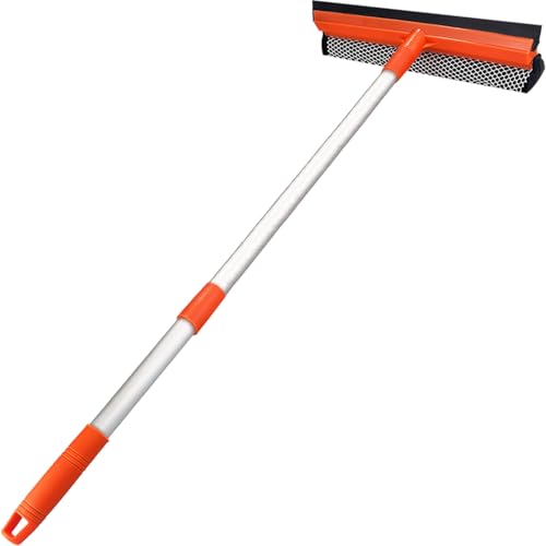 Window Squeegee for Window Cleaning with Retractable Pole 28", Squeegee Window Cleaner Tool 2 in 1 Car Window Cleaning Tool Telescopic Window Washing Equipment, Shower Squeegee for Glass Door - color: Red1, size: 28"