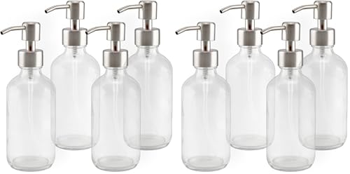 Cornucopia Brands 8-Ounce Clear Glass Boston Round Bottles w/Stainless Steel Lotion Pumps (8-Pack); Empty Refillable Liquid Soap & Lotion Bottles - size: 4 Count (Pack of 2)