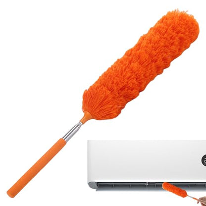 Extendable Feathers Duster Bendable Microfiber Long Handled Duster, Flexible Hand Cobweb Cleaner with Telescoping Pole for Cleaning High Ceiling Fans, Cars, Blinds, Cobweb, Furniture - color: Orange