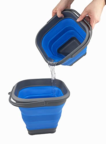 SAMMART 5.5L (1.4 Gallon) Collapsible Square Handy Bucket/Foldable SquareWater Pail/Portable Tub with Handle. (Grey/Blue (Set of 2)) - color: Grey/Blue (Set of 2)