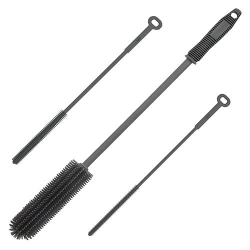 Silicone Water Bottle Brush and Straw Cleaner Set,Long Bottle Brush,Straw Cleaning Brush Silicone,Long Handle Scrub Cleaning Brush for Narrow Neck Bottle,Wine Bottle,Thermos,Sports Bottles (Dark Grey) - color: Dark Grey