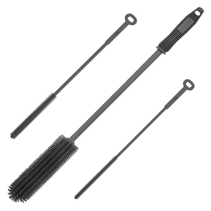 Silicone Water Bottle Brush and Straw Cleaner Set,Long Bottle Brush,Straw Cleaning Brush Silicone,Long Handle Scrub Cleaning Brush for Narrow Neck Bottle,Wine Bottle,Thermos,Sports Bottles (Dark Grey) - color: Dark Grey