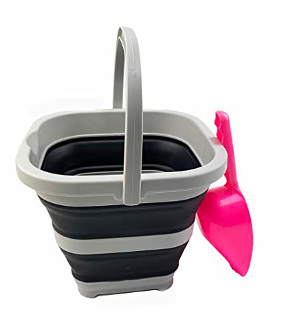 SAMMART Collapsible Rectangular Cleaning Bucket 5L (1.3 Gallon)- Foldable Camping Beach Sand Water Pot Pail- Portable Space Saving Tub for Household, Outdoor Car Washing(Grey/Charcoal Black) - color: Grey/Charcoal Black