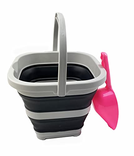 SAMMART Collapsible Rectangular Cleaning Bucket 5L(1.3 Gallon)-Foldable Camping Beach Sand Water Pot Pail- Portable Space Saving Tub for Household, Outdoor Car Washing (Grey/Charcoal Black (Set of 2)) - color: Grey/Charcoal Black (Set of 2)