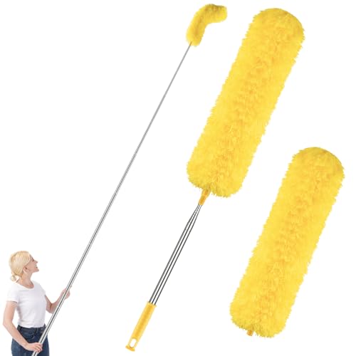 Dusters for Cleaning High Ceiling Fan, Newliton Microfiber Feather Duster with 30'' to 100'' Telescoping Extension Pole, Long Extendable Duster for Home Car Furniture Cobweb, Yellow