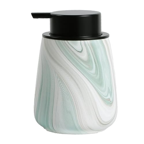 12Oz Ceramic Liquid Soap Dispenser - Modern Lotion Hand Soap Dispenser with Easy-to-Press Black Pump, Reusable and Refillable Dish Soap Dispensers for Bathroom & Kitchen, Marble Green - color: Marble Green, style: Liquid Pump