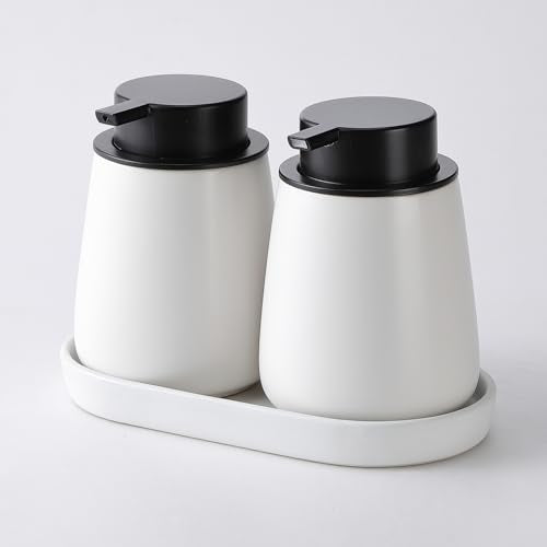 12Oz Hand Soap Dispenser Set - 2 Pack Ceramic Foam Soap Dispenser Set with Easy-to-Press Black Pump, Refillable Mordern Foaming Dish Soap Dispensers for Bathroom & Kitchen (White, Foam Pump) - color: White Foming Dispenser