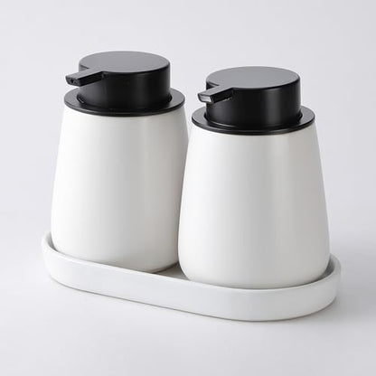 12Oz Hand Soap Dispenser Set - 2 Pack Ceramic Lotion Soap Dispenser Set with Easy-to-Press Black Pump, Refillable Mordern Liquid Dish Soap Dispensers for Bathroom & Kitchen (White, Liquid Pump) - color: White Liquid Dispenser