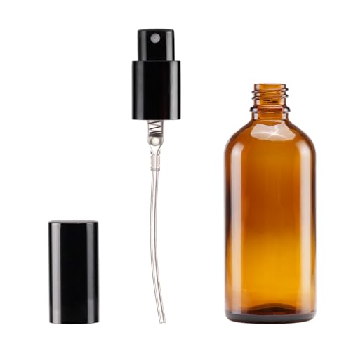 YIZHAO Amber Glass Spray Bottles 4oz, with Small Fine Mist Spray, Metal Cap, Refillable for Essential Oil,Travel,Cleaning,Perfume,Aromatherapy,Makeup – 4 Pcs - color: Amber, size: 100ml-4