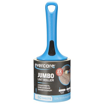 Evercare Jumbo Lint Roller, 60‑Sheet Extra‑Large Adhesive Roller with Blue Handle for Pet Hair & Lint