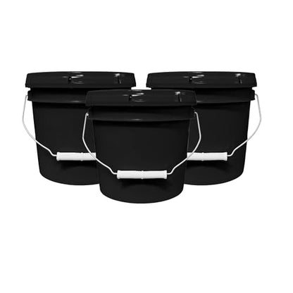 MKS Plastics 1-Gallon Bucket with Airtight Lid – Made in USA, Food Grade BPA Free Plastic, Heavy Duty Multi-Use, Metal Handle with Grip, Stackable Storage – Black, 3 Pack - color: 1 Gallon - Black, size: 3