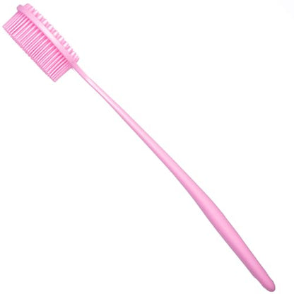 DNC Silicone Back Scrubber for Shower, Soft Bath Body Brush with Long Handle (Pink) - color: Pink