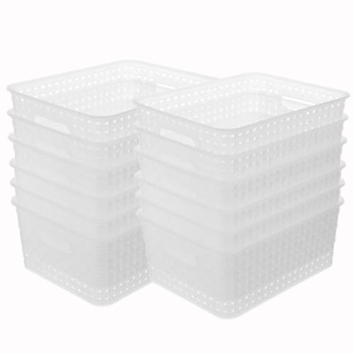 Clear Woven Plastic Storage Baskets, 12-Pack Weave Basket Organizer for Kitchen Office Bathroom - color: Clear, size: 12-Pack