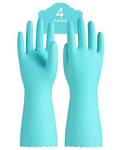 PACIFIC PPE 4 Pairs Reusable Dishwashing Cleaning Gloves with Latex Free, Cotton Lining, Kitchen Gloves, Green, Medium - color: Green, size: Medium (Pack of 4)