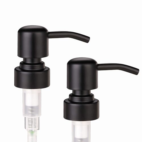 2 Pack Thick Amber Glass Pint Jar Soap Dispenser with Silver Stainless Steel Pump, 16ounce Boston Round Bottles Dispenser with Rustproof Pump for Essential Oil, Lotion Soap - color: Matte Black 1