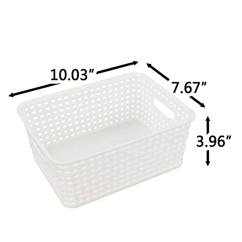Kiddream Set of 6 Plastic Weave Storage Basket Pantry Organizing Bin (white) - color: white
